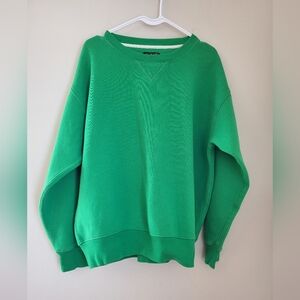 J Crew Heritage Fleece Oversized Crewneck Bright Green Sweatshirt, Size M